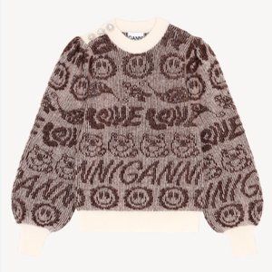 GANNI smiley-logo intarsia-knit jumper
